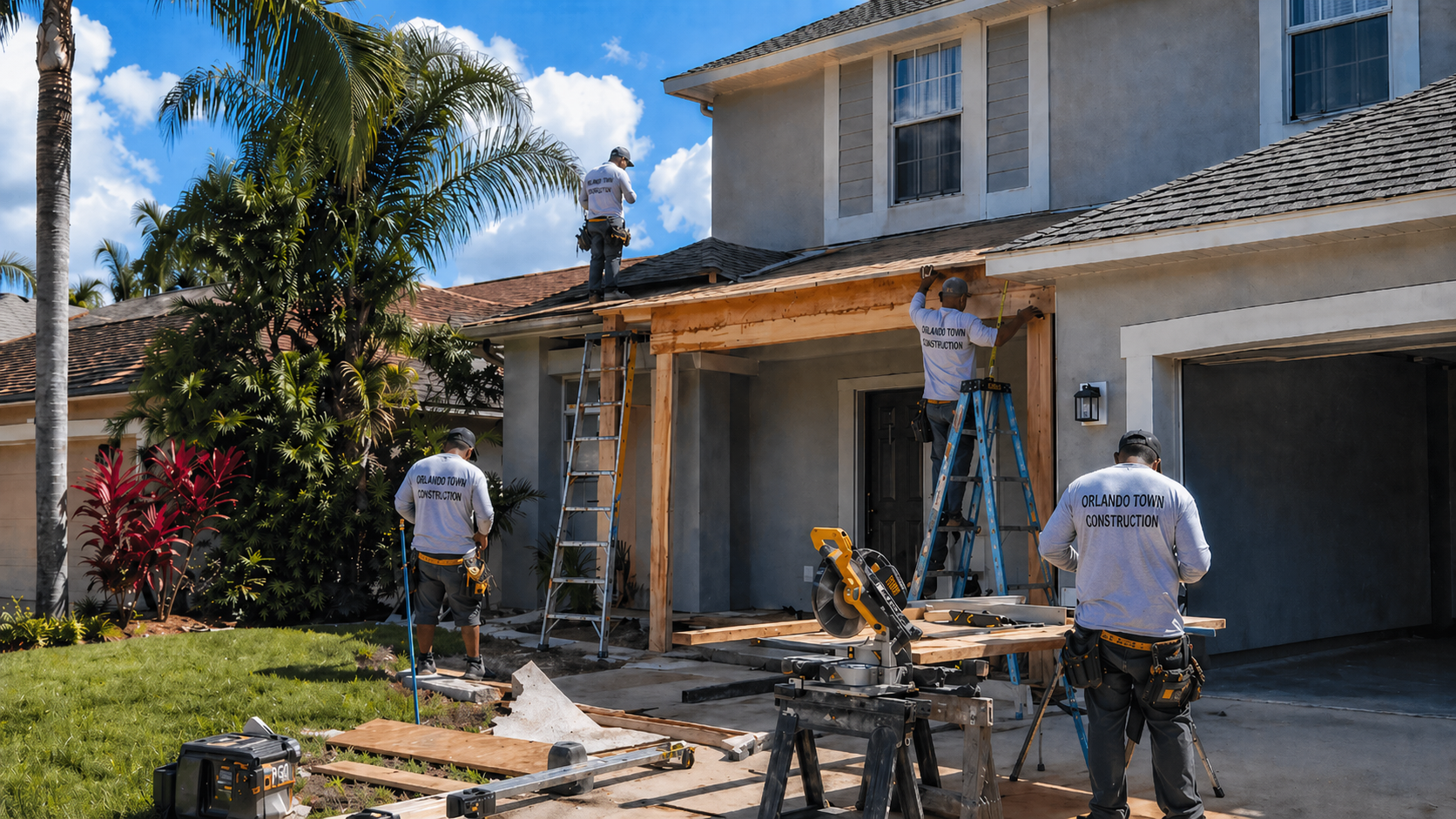 Construction technician working on an exterior wall